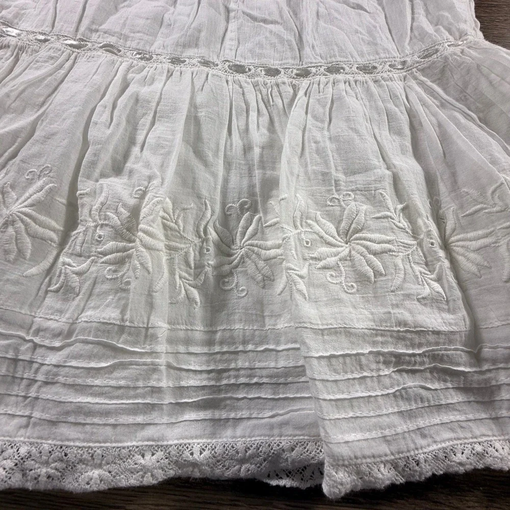 LoveShackFancy White Cotton Embroidered Lace Flutter Sleeve Dress Girls 7-8Y